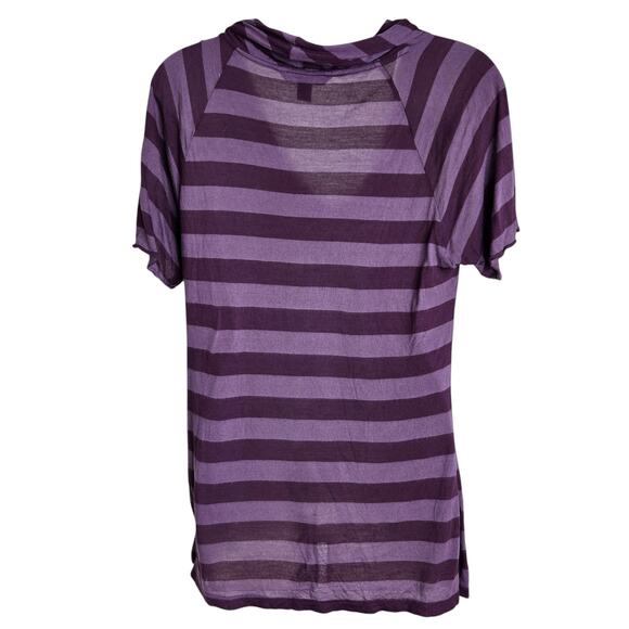 Banana Republic Womens Striped Shirt Size Medium Purple Cowl Neck Short Sleeve - Picture 5 of 7